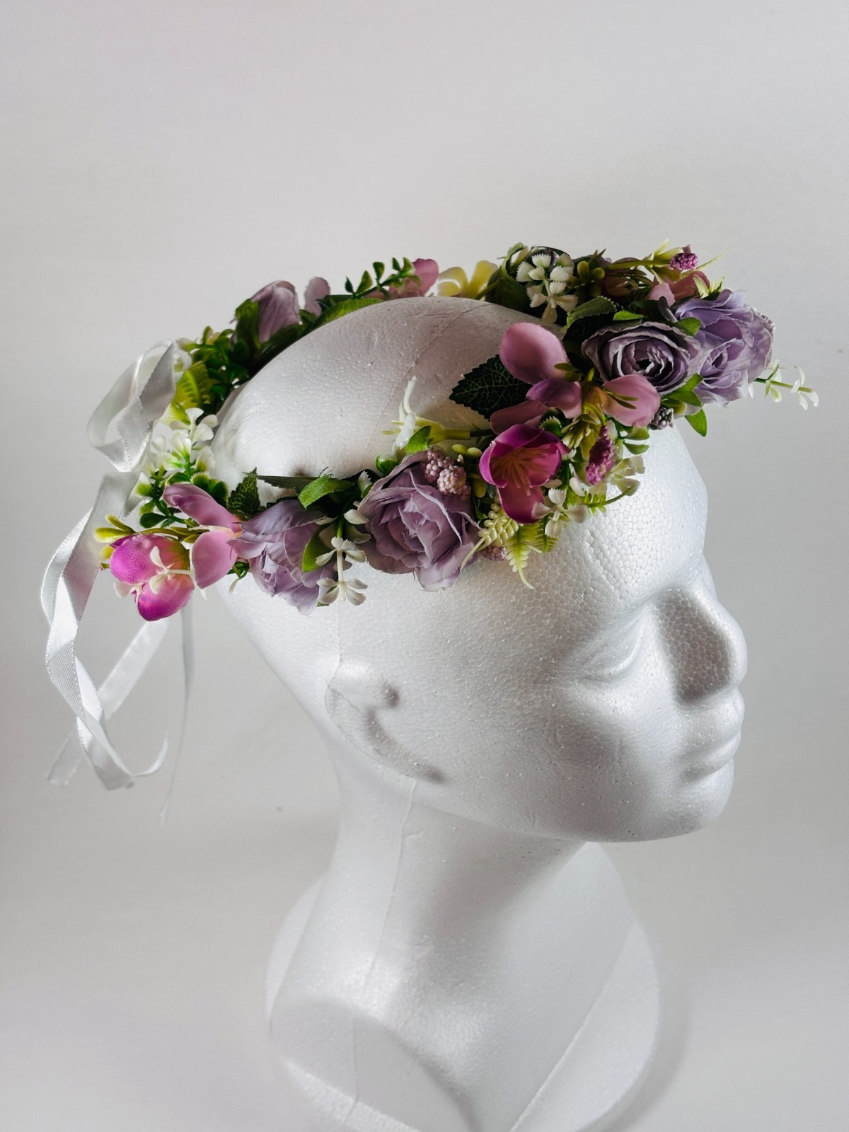 Pink Purple Flower Crown Wedding Quinceanera First Communion Boho Rose Head FH_F