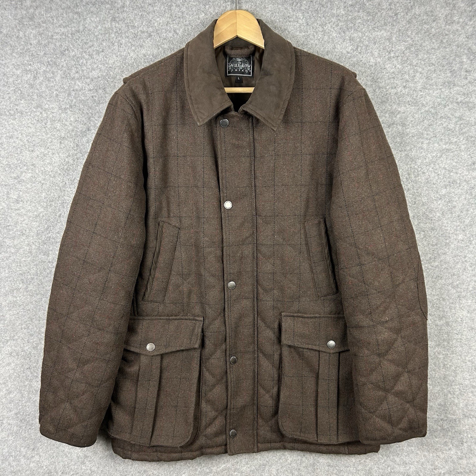 Savile Row Company Tweed Coat Mens XL Brown Overcoat Jacket Wool Blend Zip