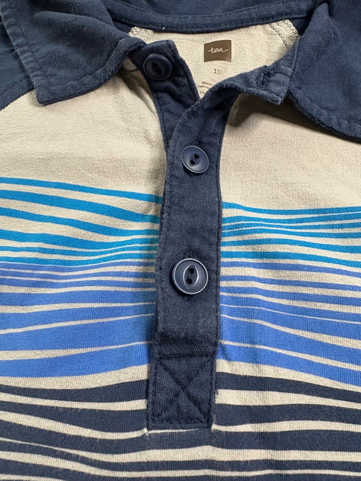 Striped Boys Polo Shirt By Tea Collection Size 10 In Navy & Gray 100% Cotton