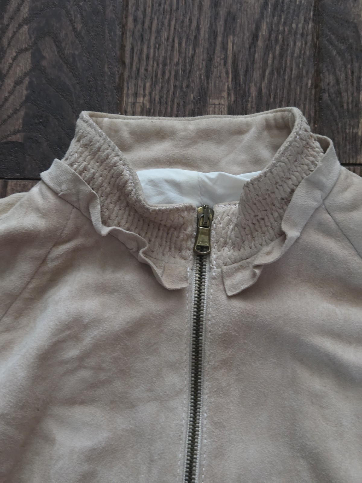 🩷Balenciaga Paris Nude Blush Suede Leather Jacket Smocked Knit Trim Ghesquiere