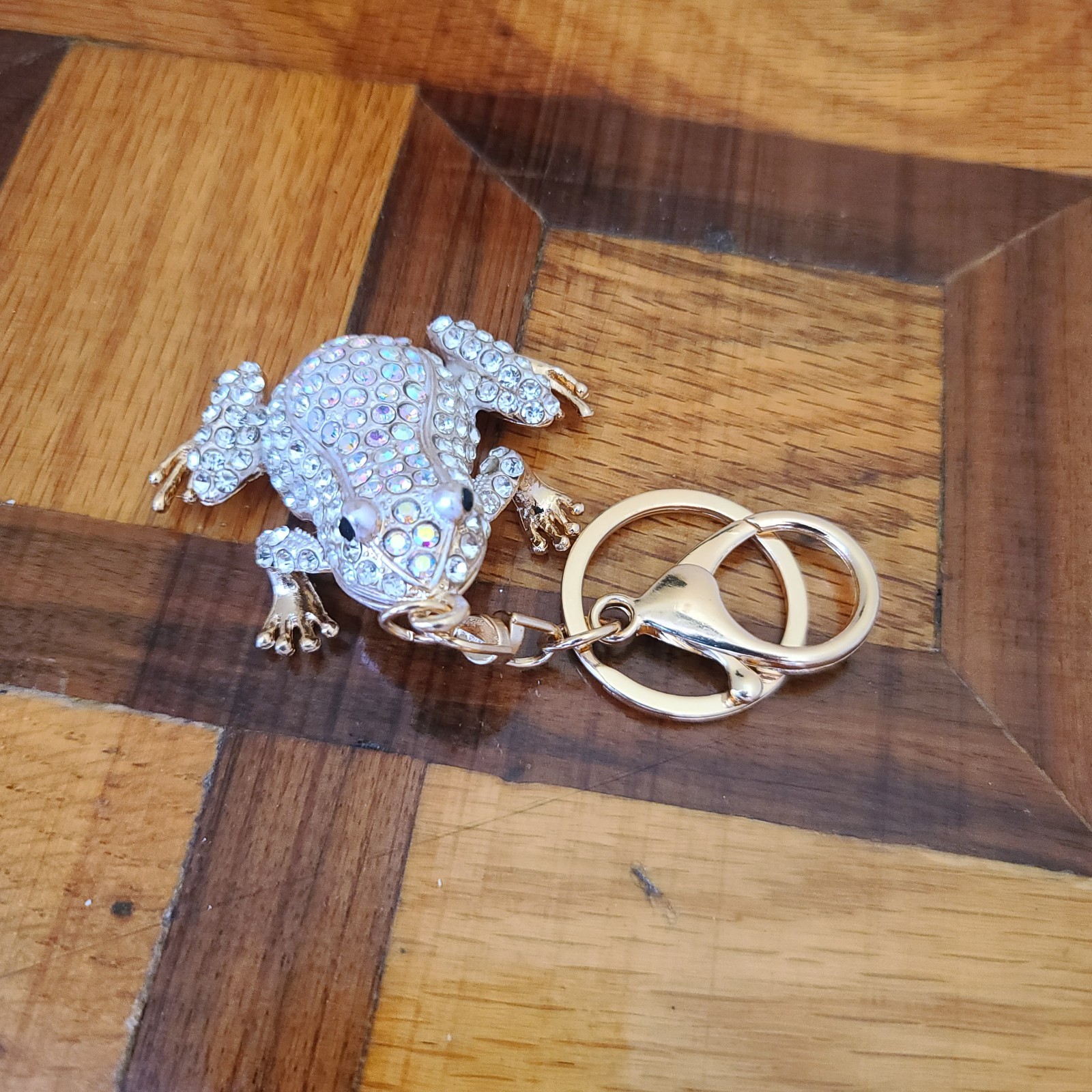 White Crystal Stone and Gold Tree Frog Keychain Keychain Bag Charm Purse