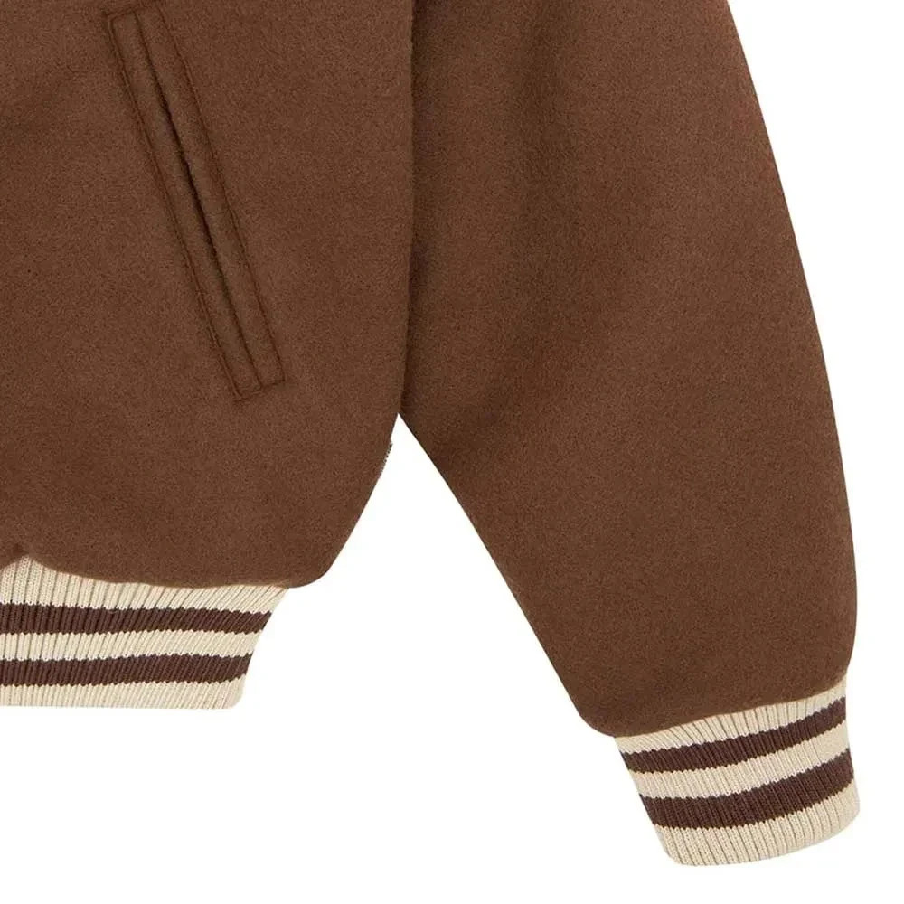 Billionaire Boys Club Brown Wool Varsity Jacket Men’s Snap Button Bomber Coat