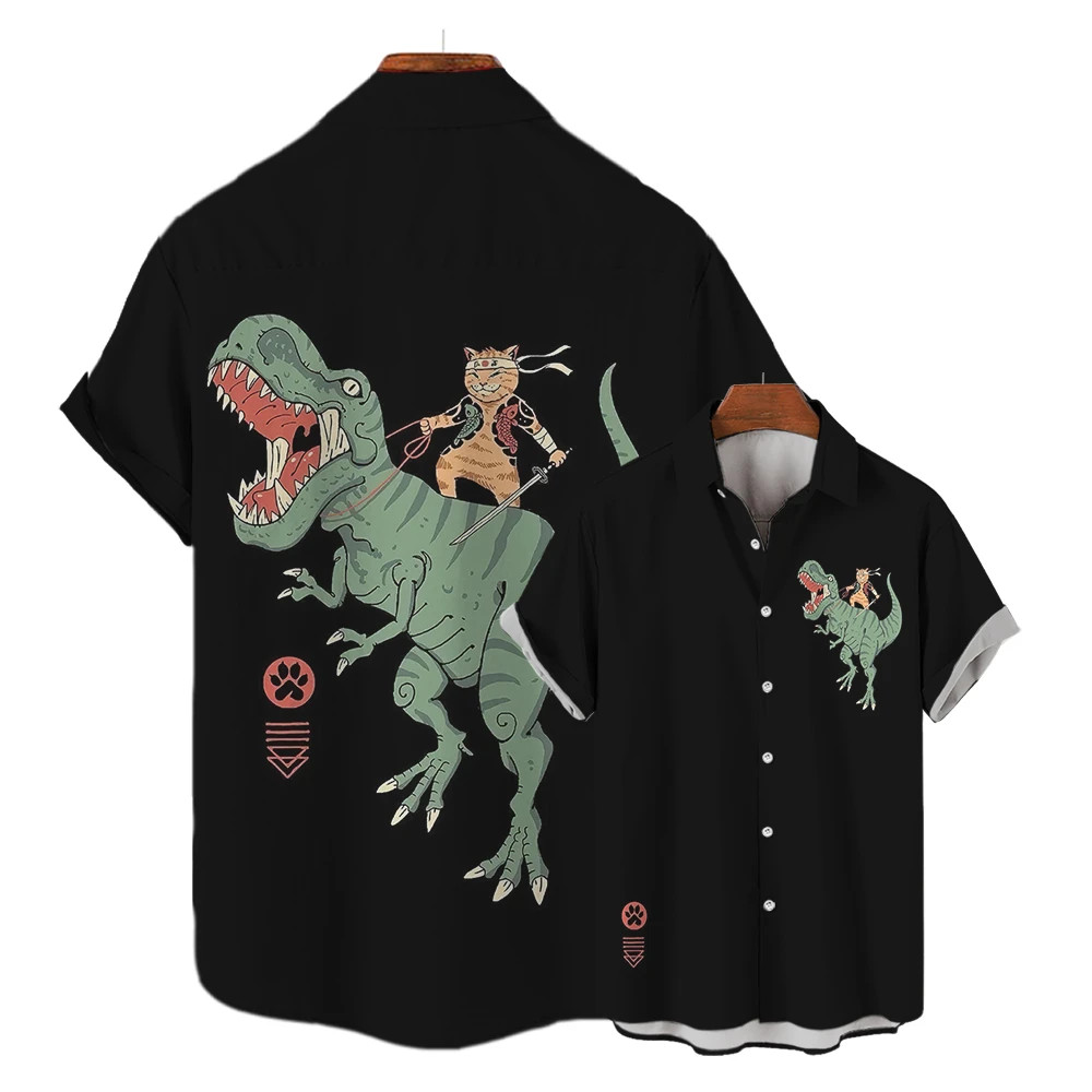 Fashion Men’s Clothing Cool Samurai Cat Tops Summer New Men’s Clothing Casual