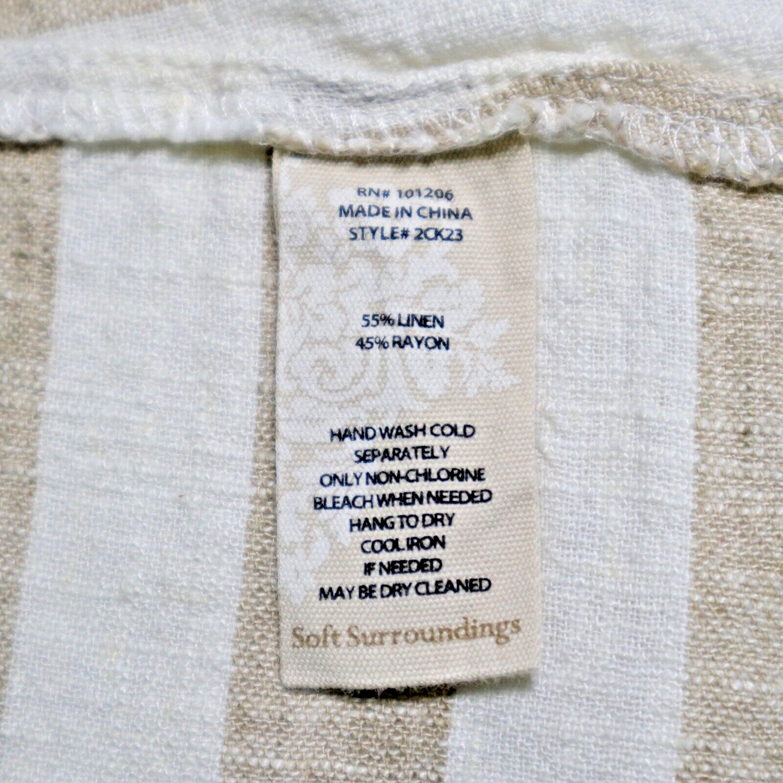 Soft Surroundings Size L Camina Linen Blend Tunic Stripe Cream Brown