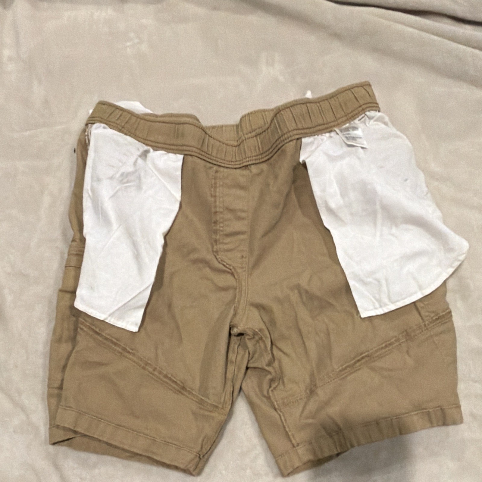 Iron Co. Men’s Beige Cargo Shorts Size XL Canvas Cotton Elastic Waist Pockets