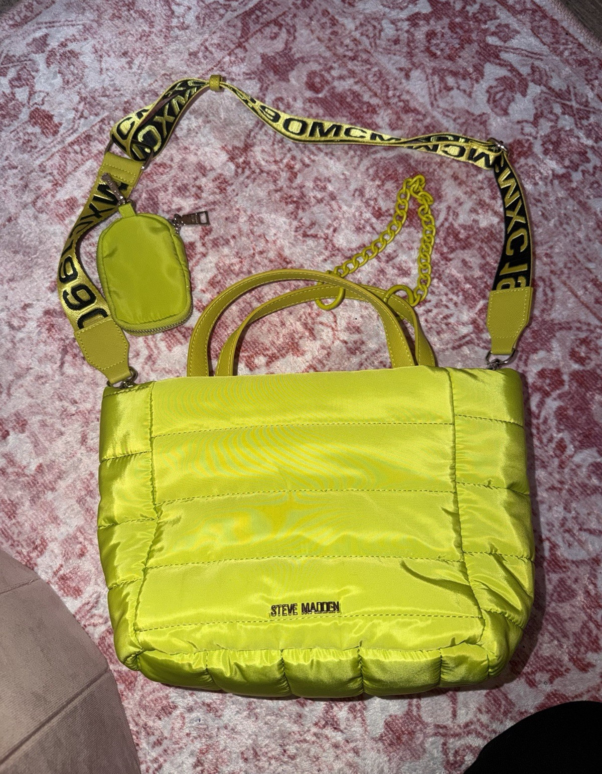 Steve Madden Green Quilted Tote Bag Zip Detachable Strap Coin Purse