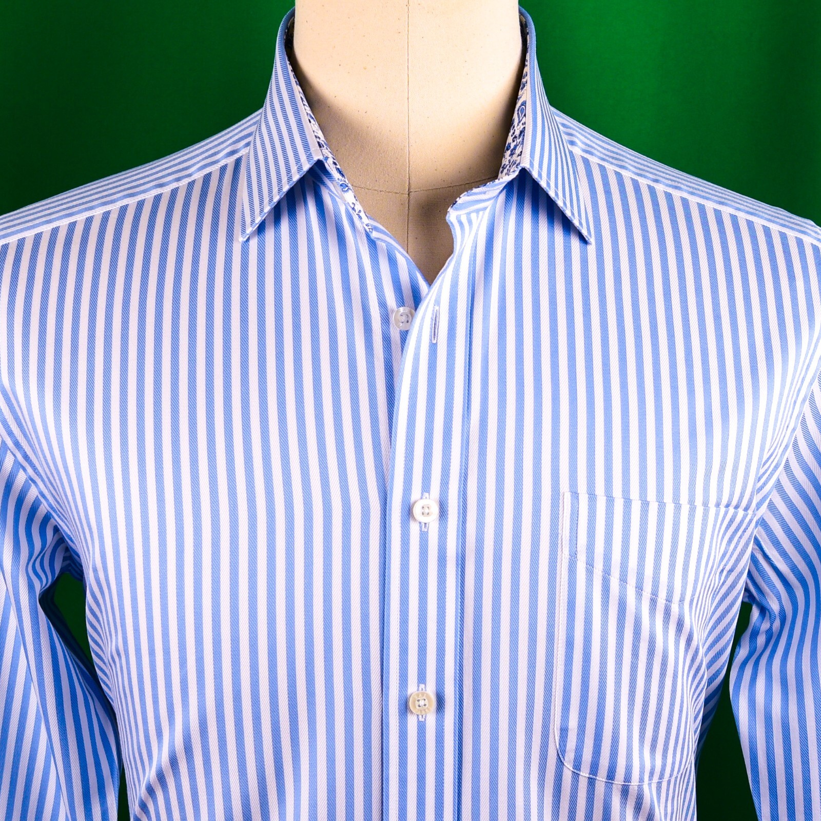 Mens Blue Formal & Business Dress Shirt Herringbone Twill Striped Floral Paisley