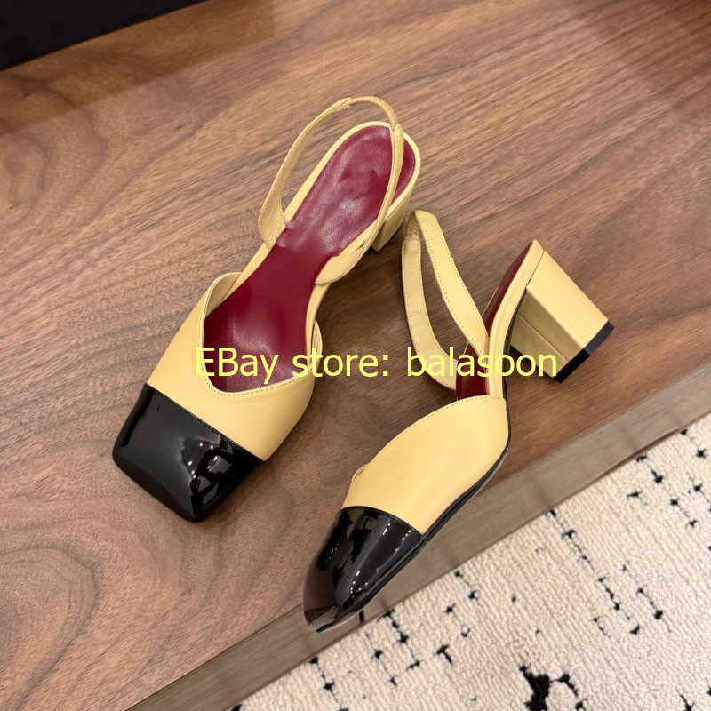Retro Color Matching Square-Headed High-Heeled Sandals Baotou Thick-Heeled 35-41