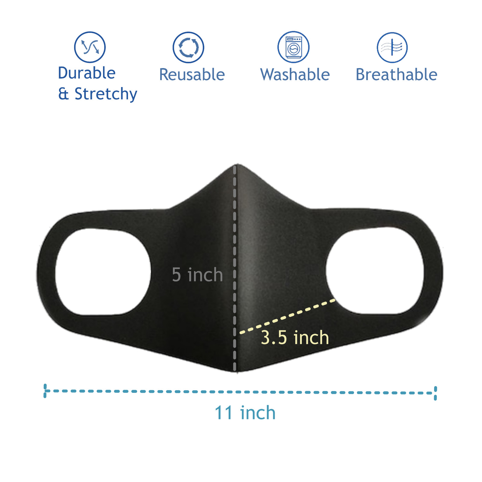 (5 Pack) 3D Black Fashion Face Mask Washable and Reusable