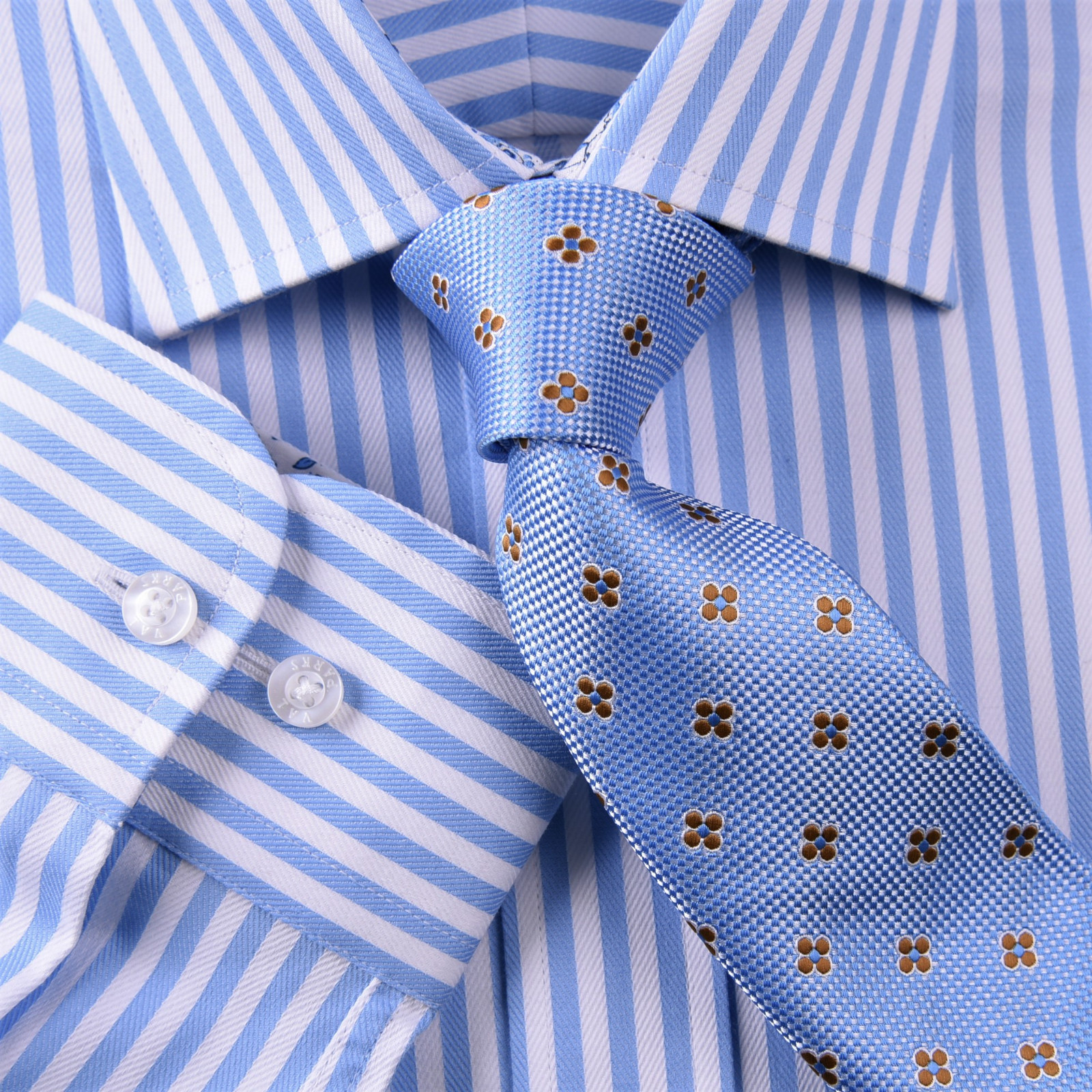 Mens Blue Formal & Business Dress Shirt Herringbone Twill Striped Floral Paisley
