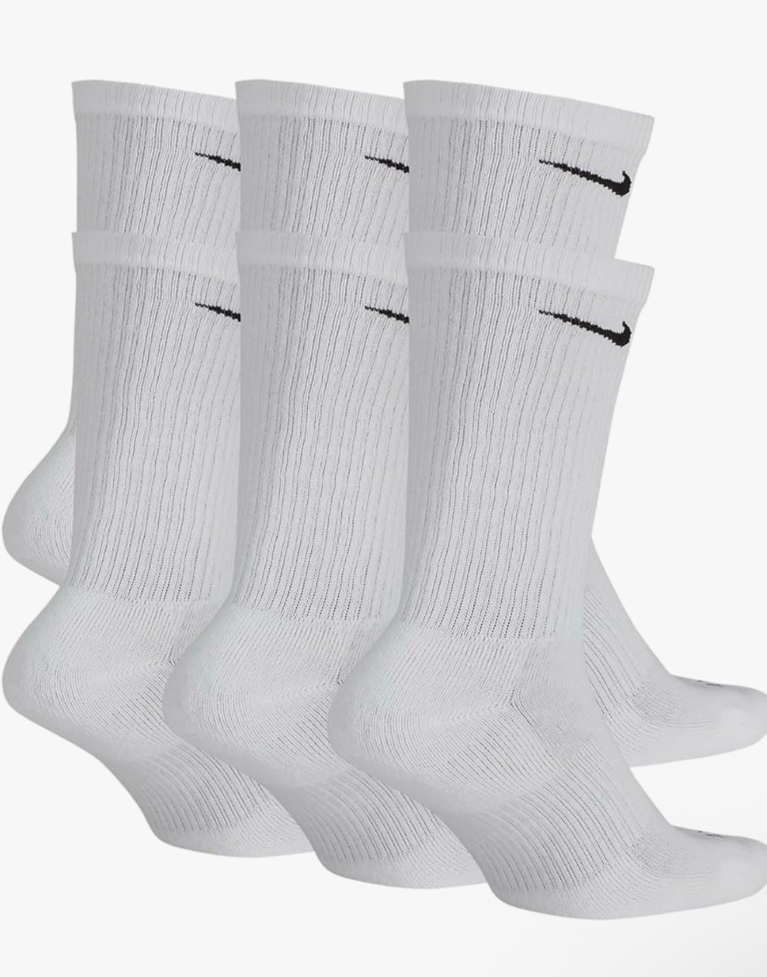 NIKE Dri-FIT Everyday Training 6-Pack Crew Socks Large (8-12) White