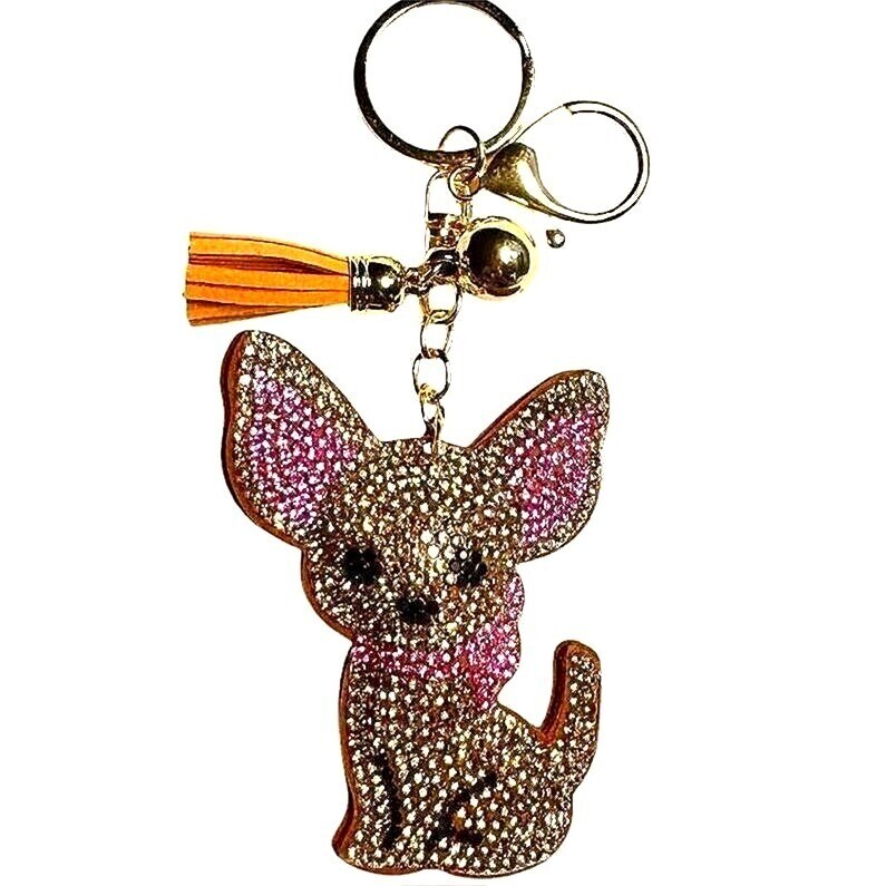 Unbranded Keychain Women Small Pink Like New Chihuahua Rhinestone Tassel Charm