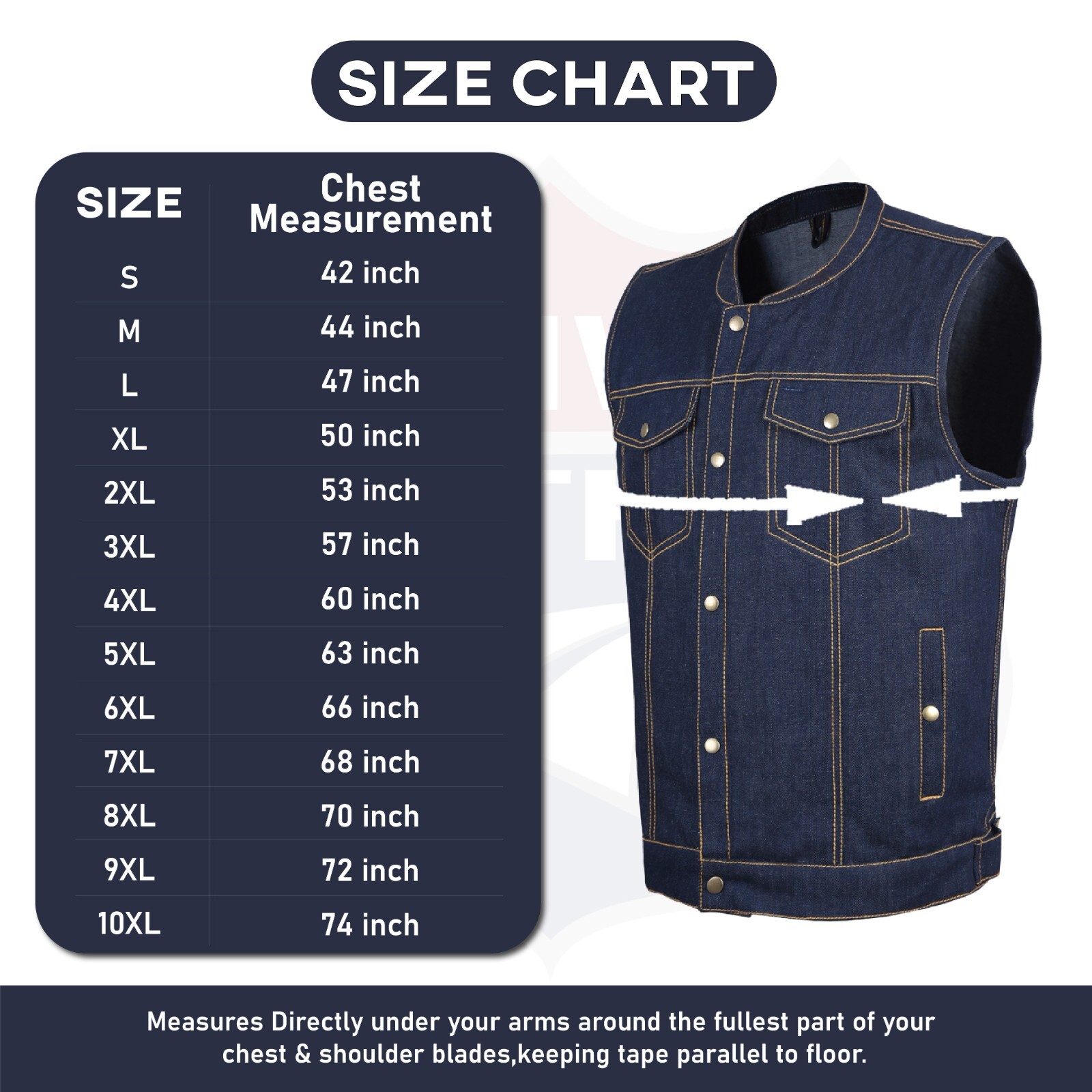 HL21687 Men’s Denim Vest in Blue with Contrast Stitching – 100% Cotton Classic