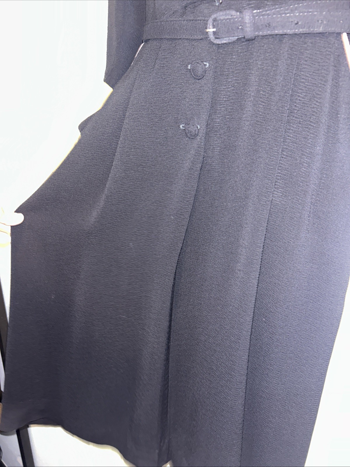 Vintage 50s 60s Belted Dress Black w/ Pink Piping Rhinestones Retro Rockabilly