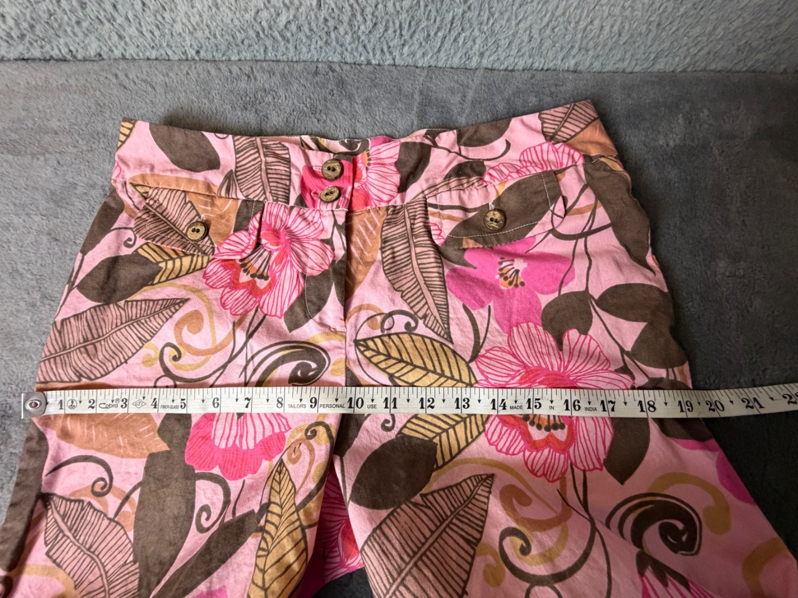 Sigrid Olsen Pants Womens Petite 10 Pink Floral Pop Art Boho Print