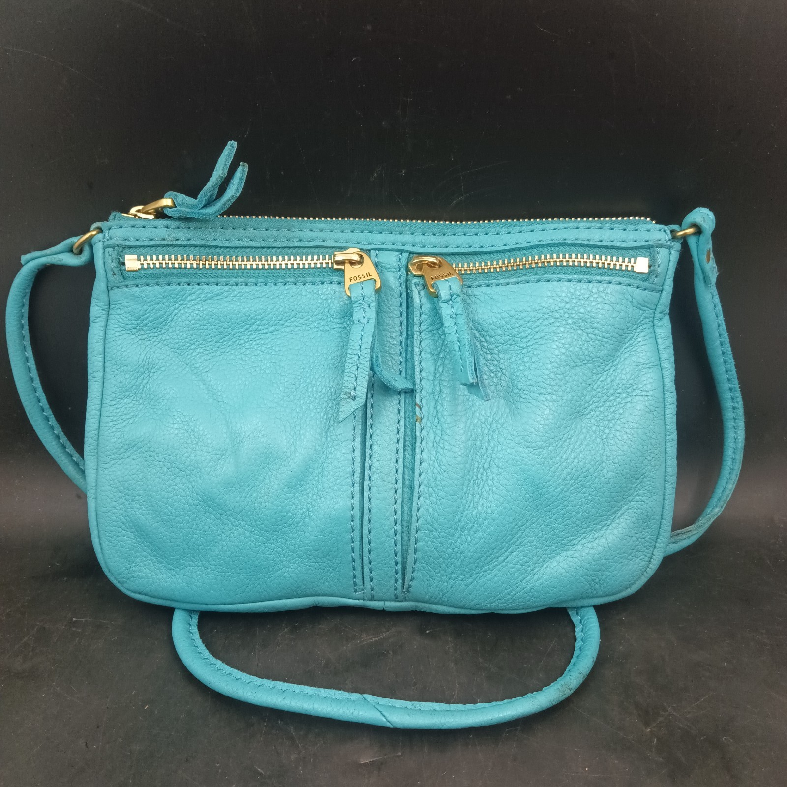 Fossil Tidal Blue “Erin” Leather Crossbody Messenger Bag Purse