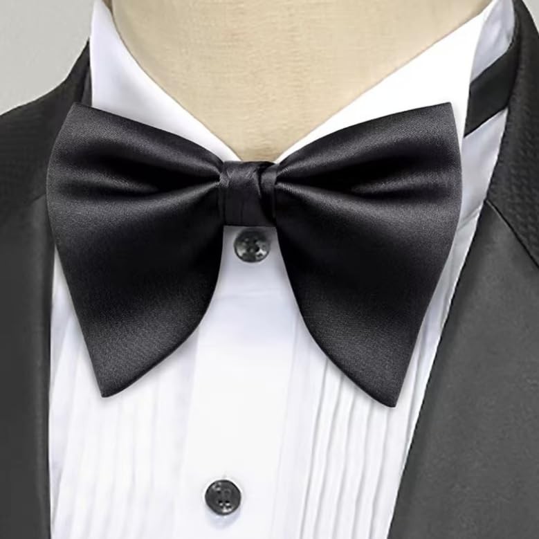 Oversized Pretied Black Bow ties, Adjustable Clipon Formal Big Satin Bowtie f…