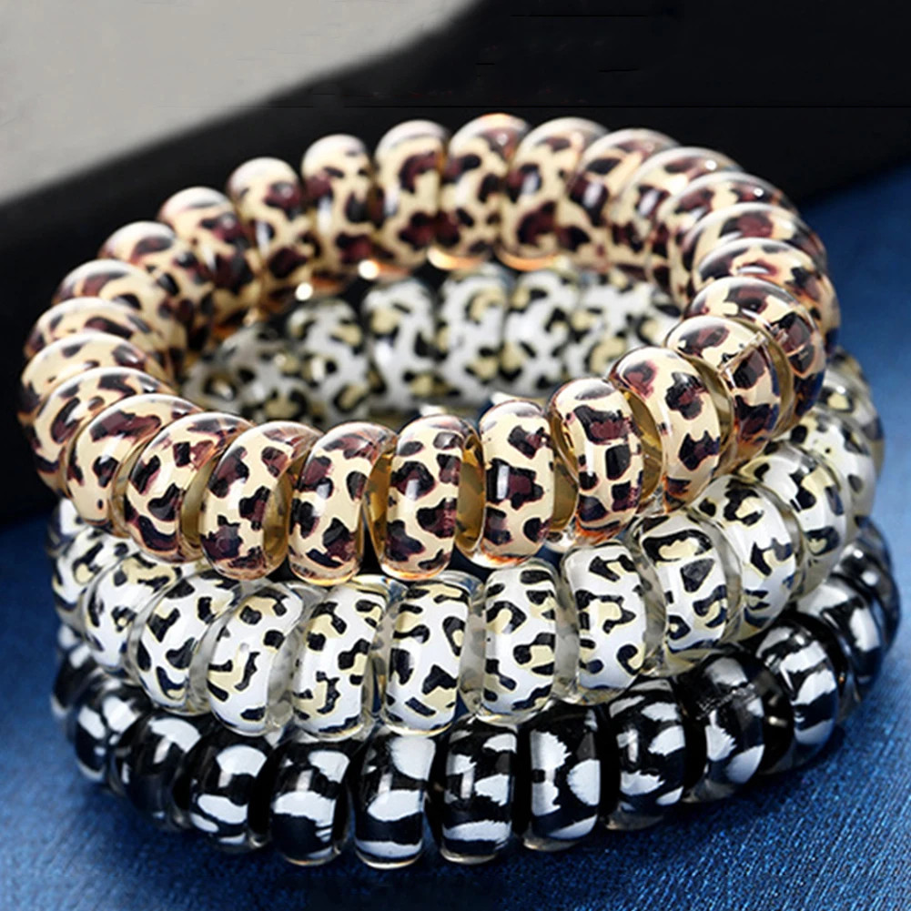 1PCS Leopard Hair Scrunchie Elastic Hair Bands Circle Spiral Hair Ties Women Gir