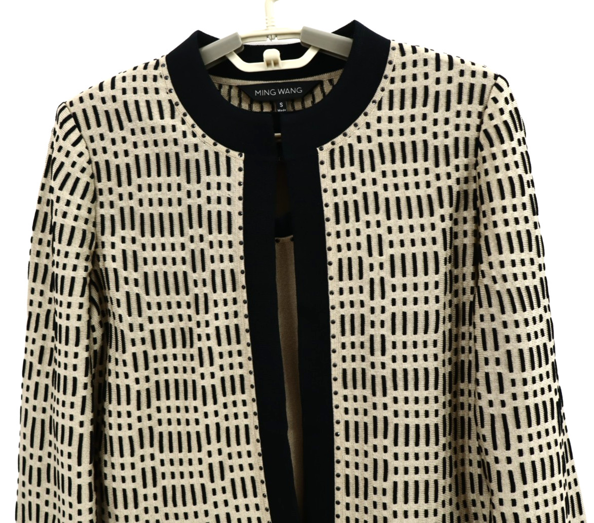 MING WANG Women’s Acrylic Twinset Cardigan Vest Long Sleeve Geometric Size S