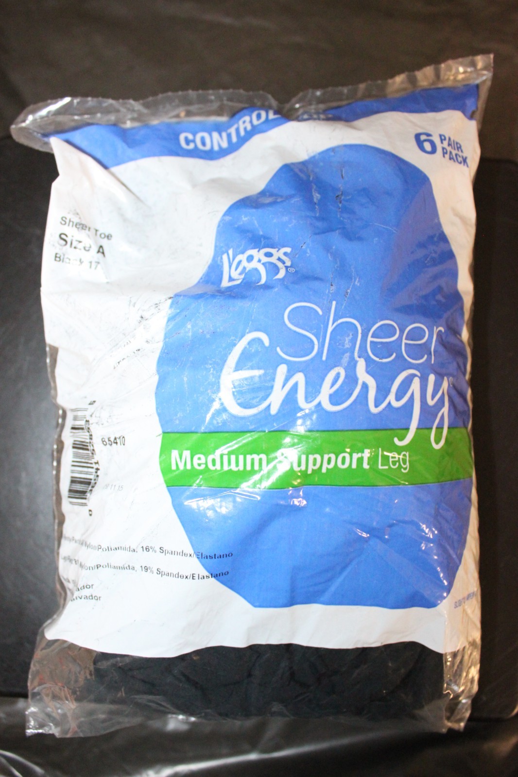 L’eggs Sheer Energy Medium Support Leg Sheer Pantyhose 6 Pack Size A Black 17