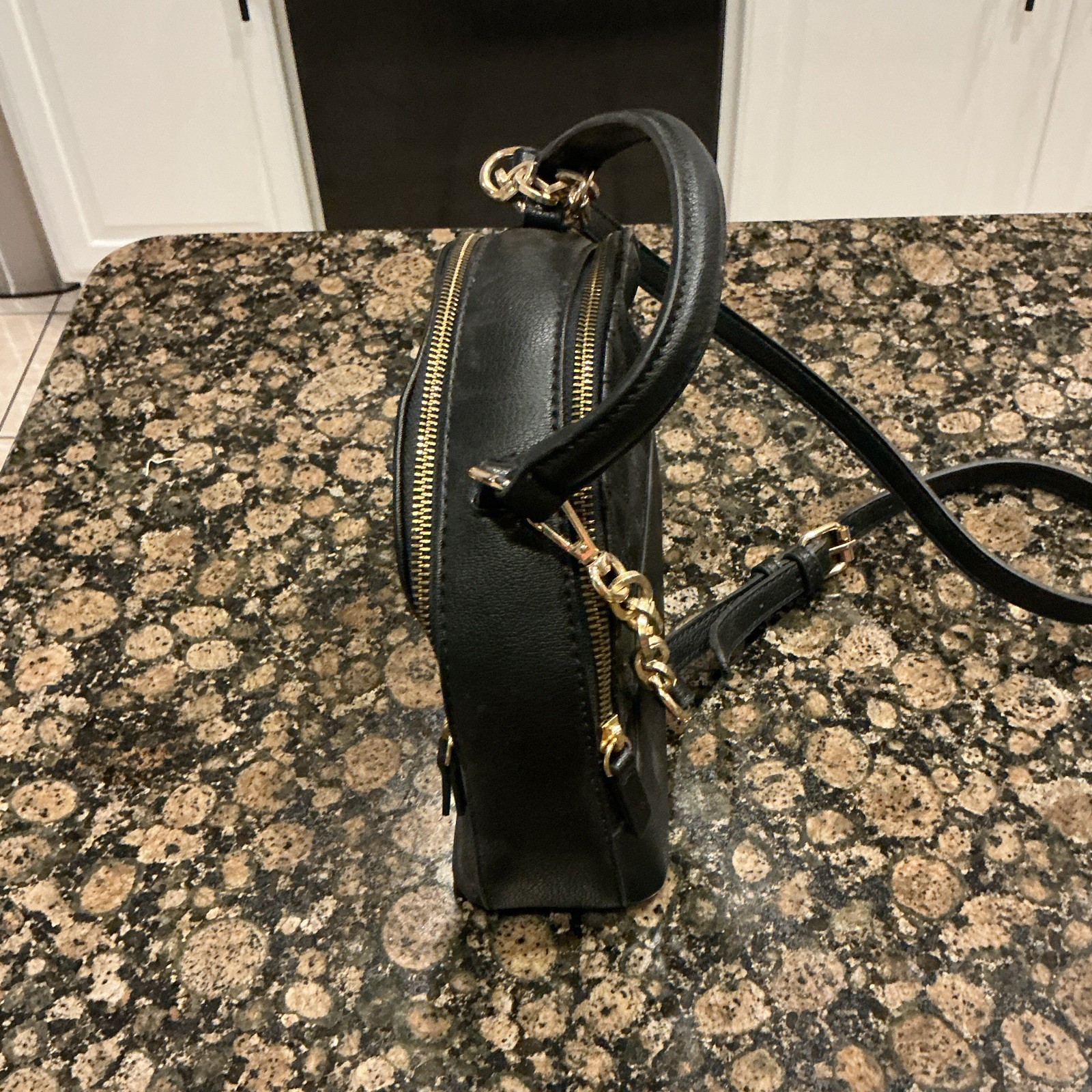Rachel Zoe Black Quilted Logo Satchel Zip Top Gold HW w/ Detachable Strap