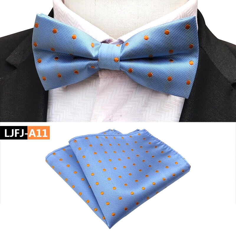 Mens Pre-Tied adjustable Bow Tie Paisley Orange Blue Bowtie Hanky Wedding Party