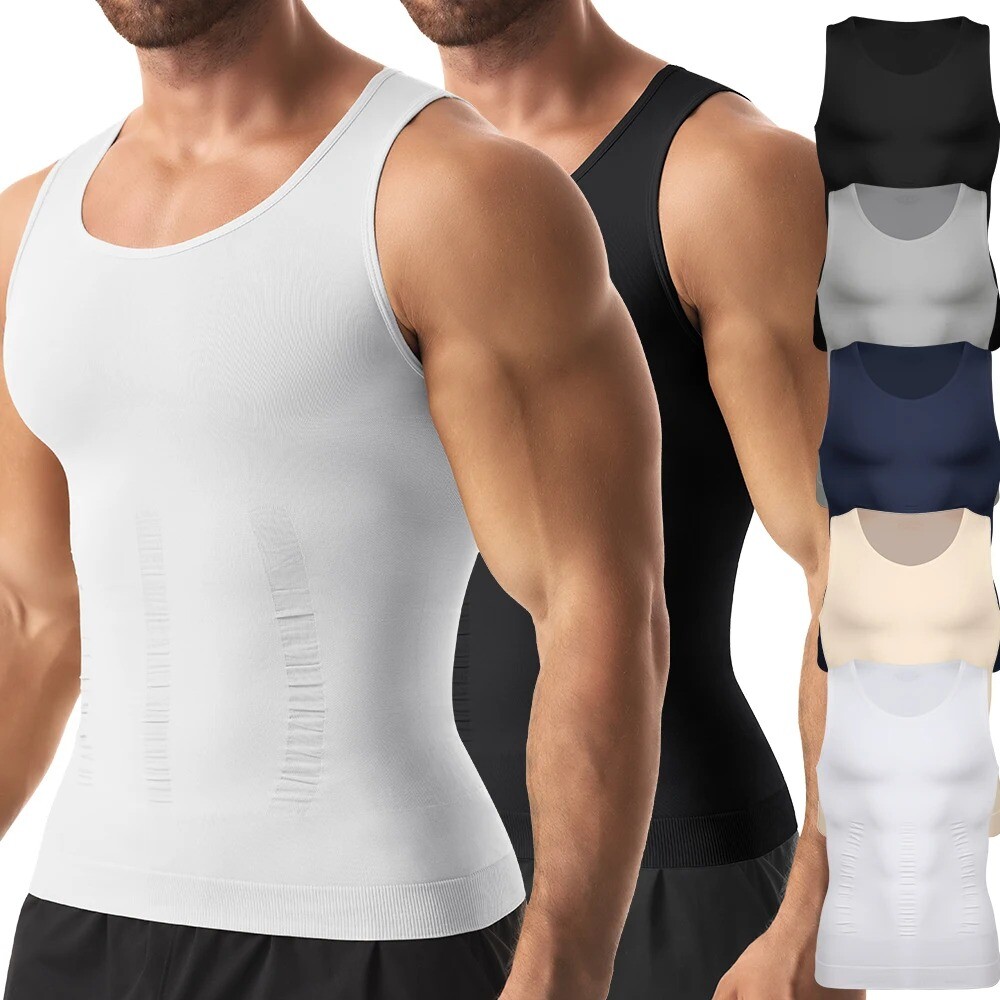 Mens Slimming Body Shaper Tank Top Abdomen Gynomastica Compression Vest Shirt US