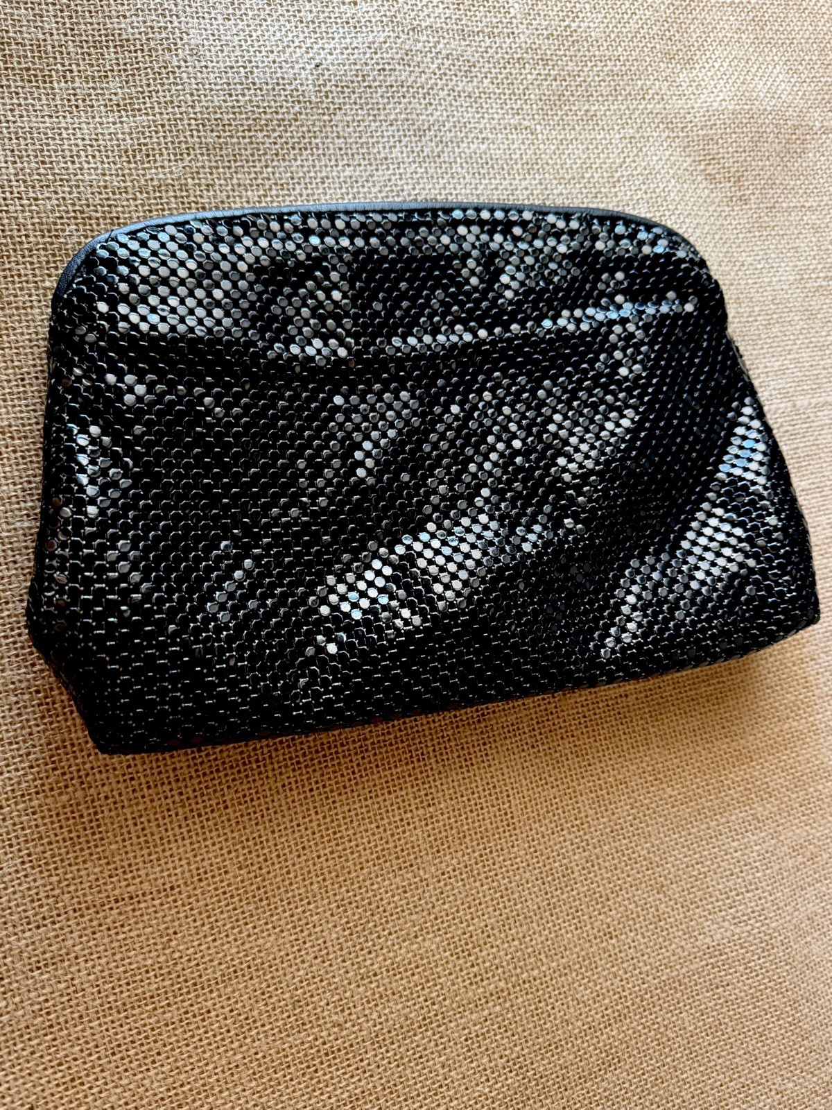 Vintage WHITING AND DAVIS Black Metal Mesh Crossbody Bag Evening Clutch Purse