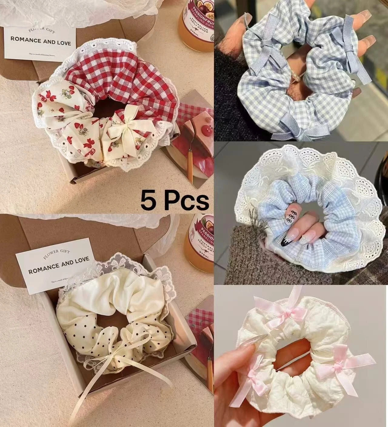 5 Pcs/Set Large Intestine Hair Band High Quality Satin Hair Rope Accessory Women