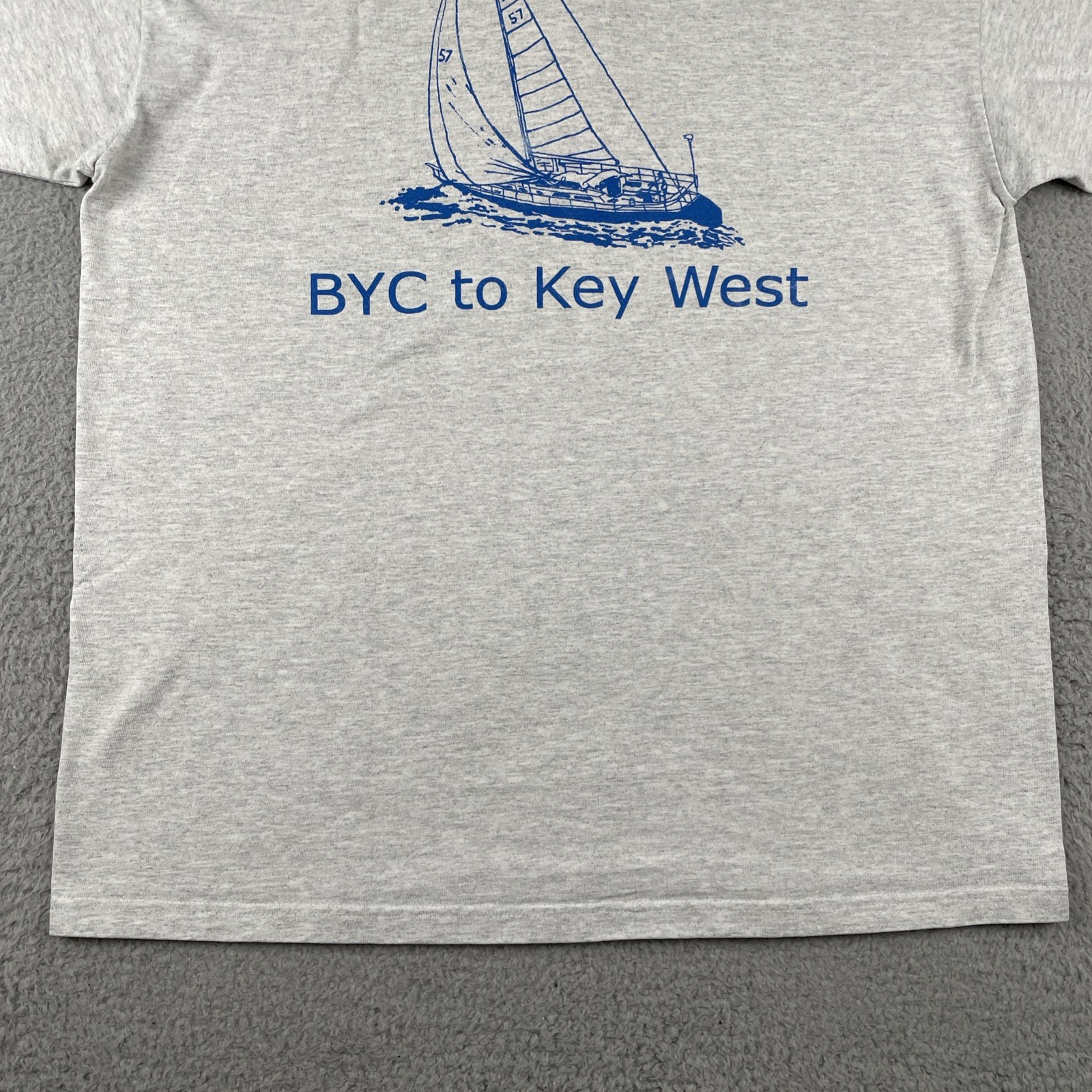 Vtg Anvil Adult Large Gray Henley Shirt BYC To Key West Sail Boat 90s Y2K Tee