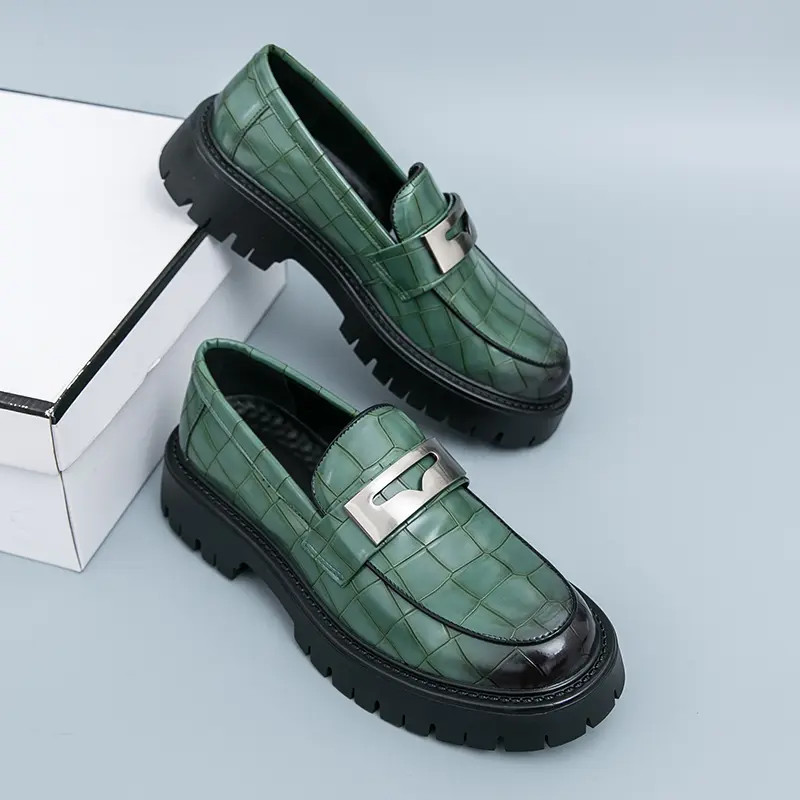 Men’s Slip On Alligator Pattern Platform Faux Leather Dress Shoes Thick Sole New