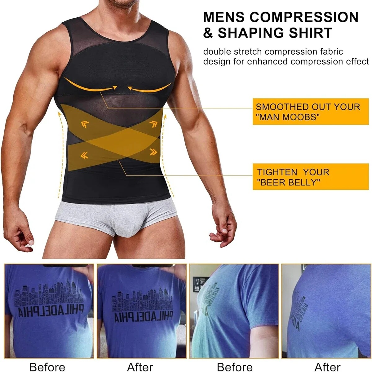 Men Slimming Body Shaper Tank Top Abdomen Gynomastica Compression Vest Shirt Gym