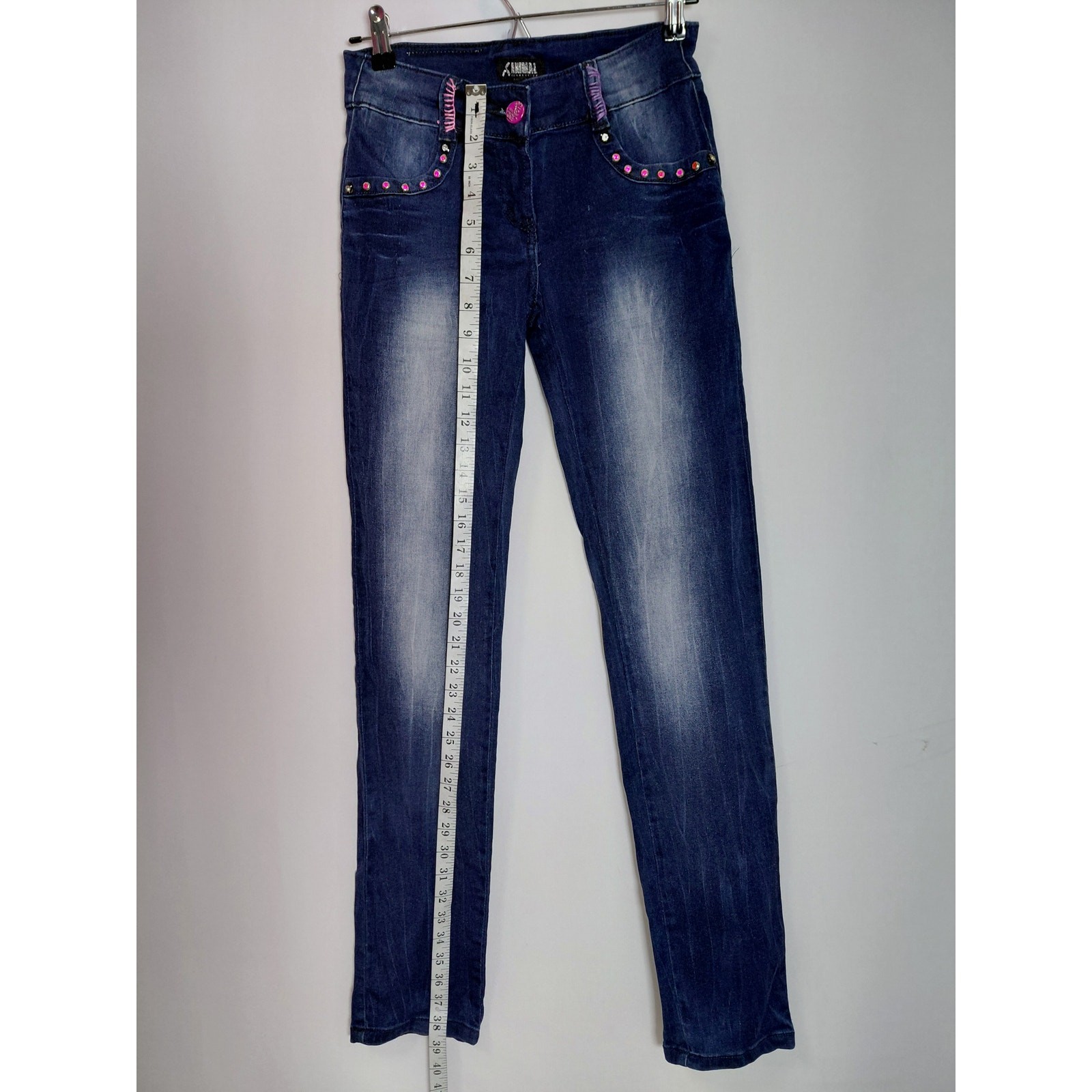 Animal Connection Denim Embellished Jeans Blue Mid (10-12 in) Slim Women Size 28