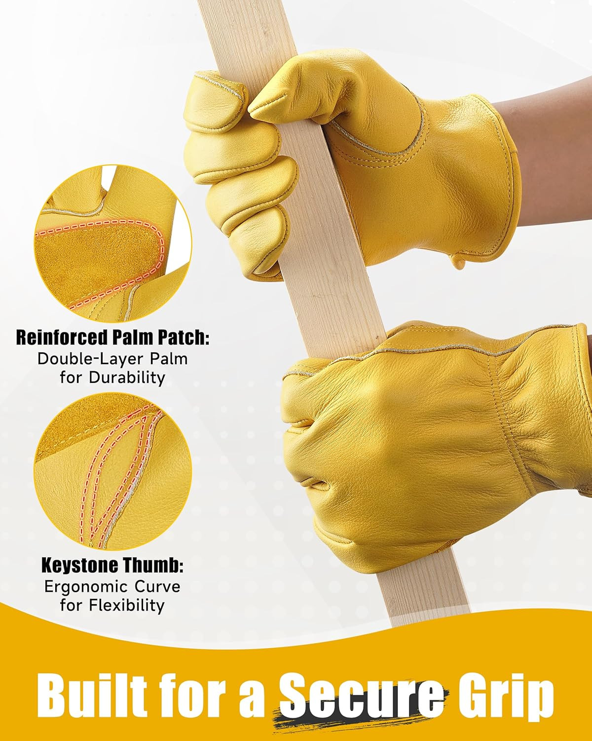 DULFINE Cowhide Leather Work Gloves for Men & Women, Reinforced Durable Gardenin