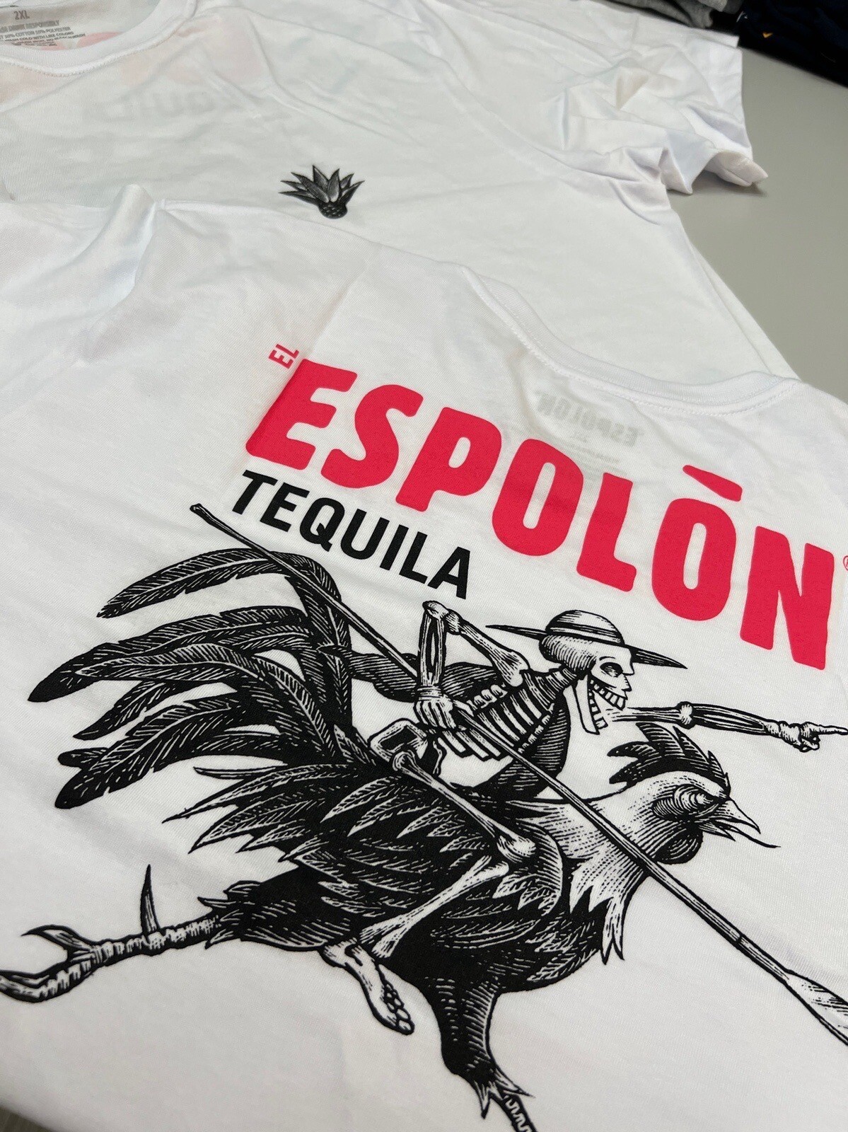 El Espolon Tequila 2XL T-Shirt White XXL Promotional Skeleton & Rooster Agave