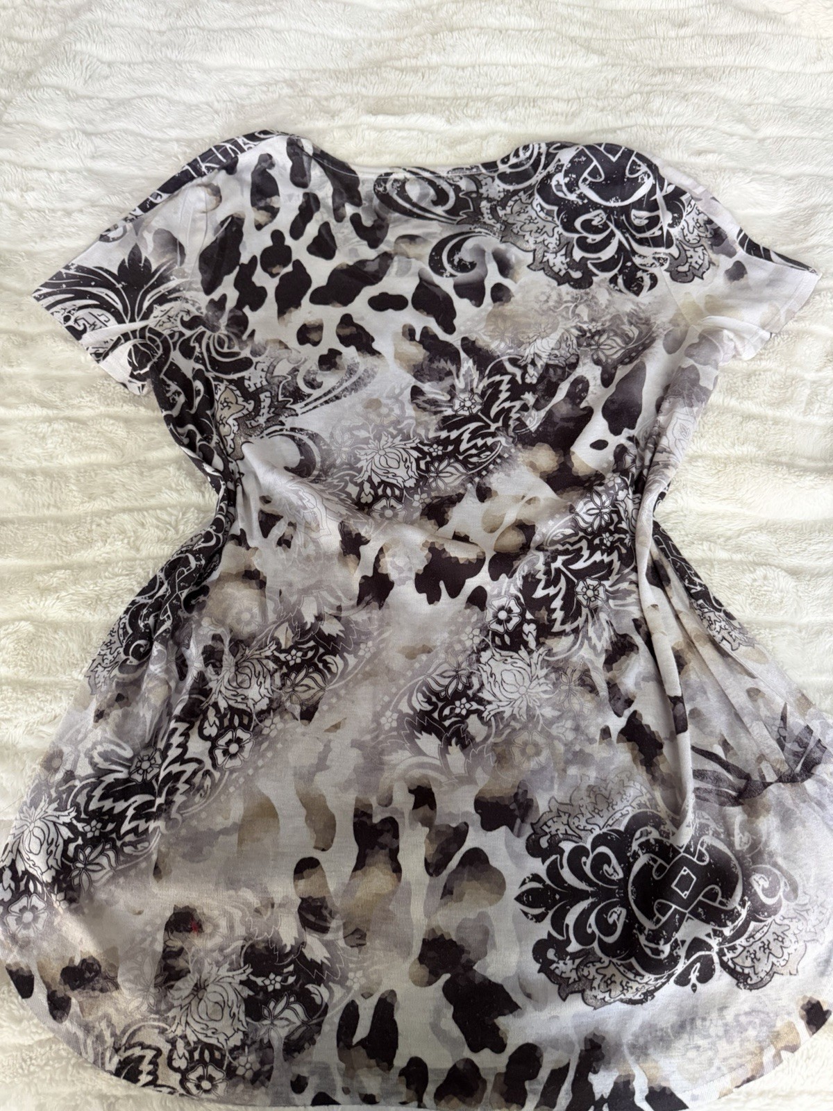 Style & Co. XL Gray/Black/White Animal Print Rhinestone Round Neck T-Shirt