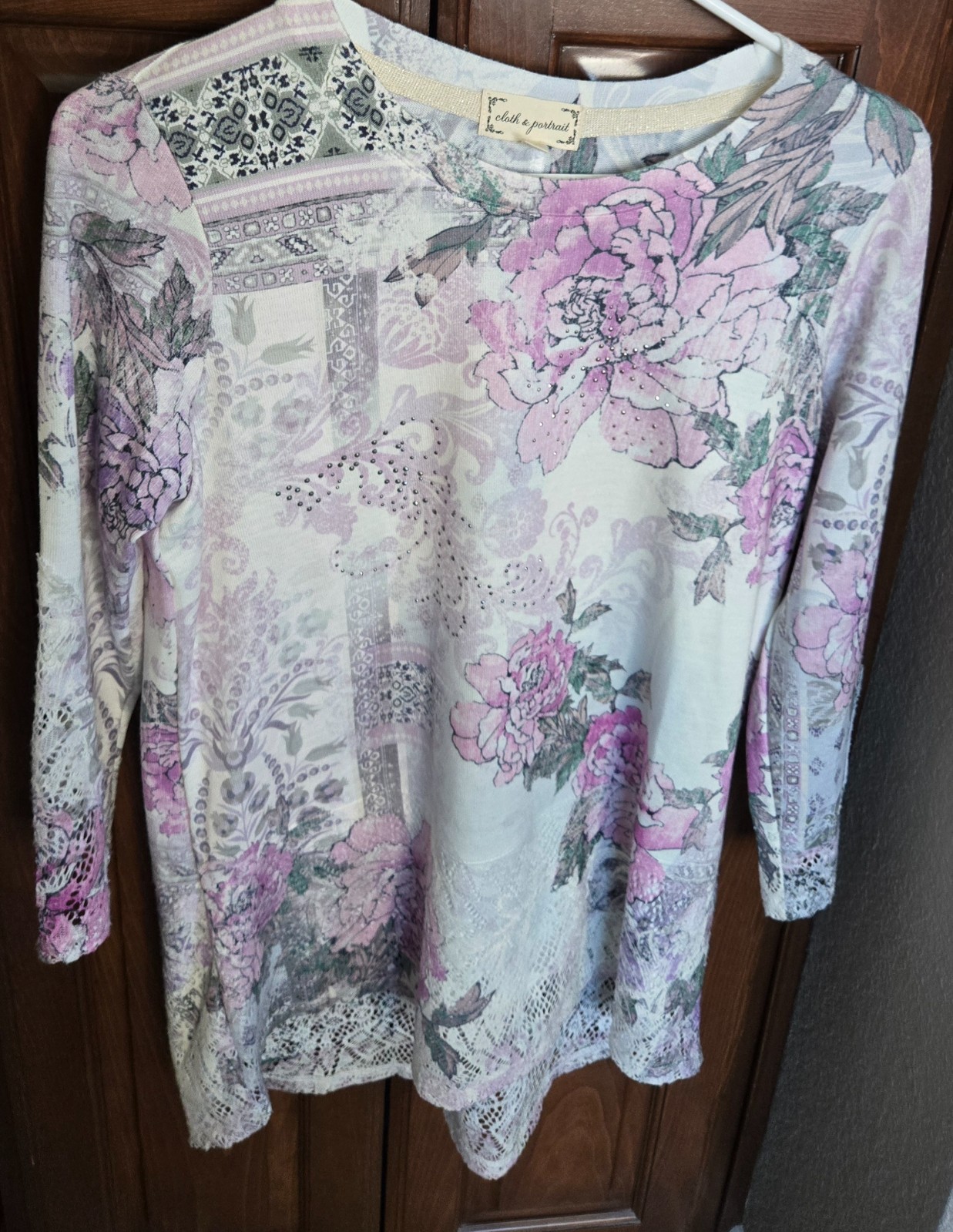 EUC – cloth & portrait Small (S) Polyester/Spandex Floral Knit Top