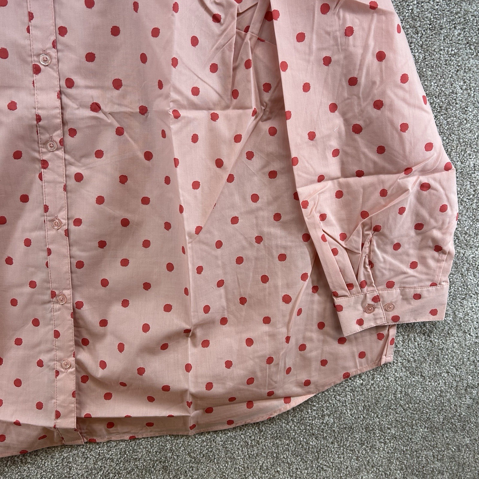NWOT Roman’s Women’s Button Front Shirt Size 32W Pink Red Polka Dot Blouse Plus