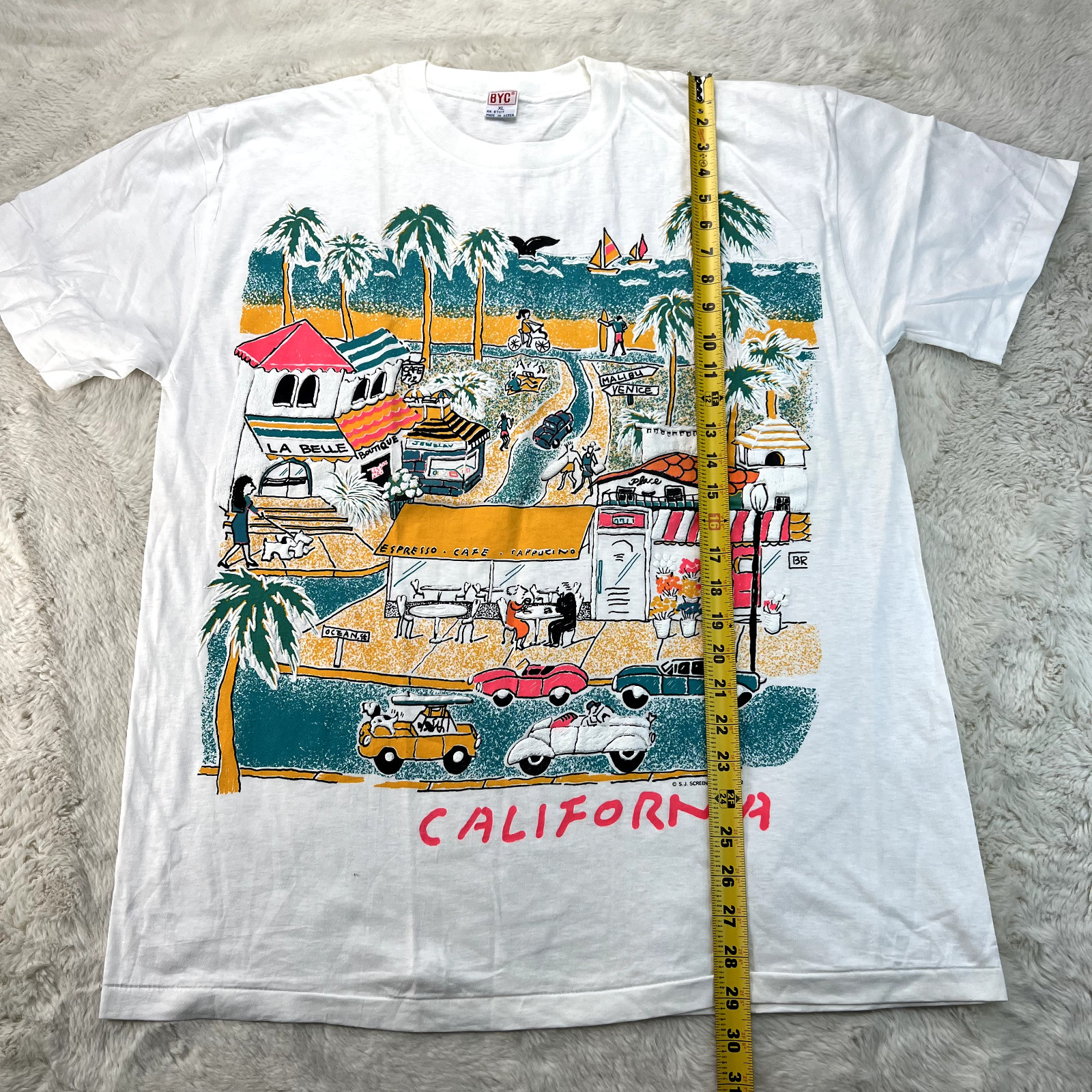 Vintage J. Screen Printers 1992 Mens XL White Venice Malibu California T-Shirt