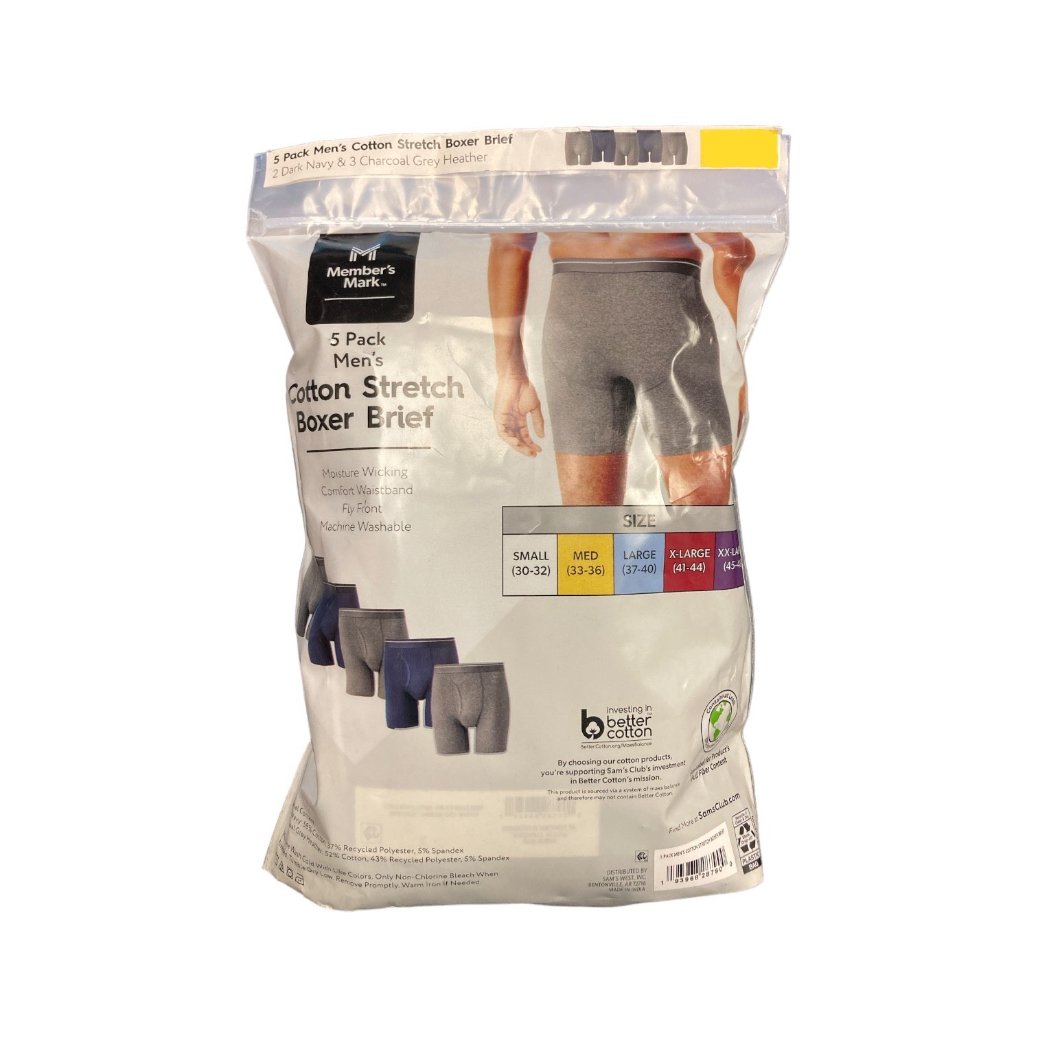 Members Mark Men’s 5 Pack Cotton Stretch Comfort Waistband Boxer Brief
