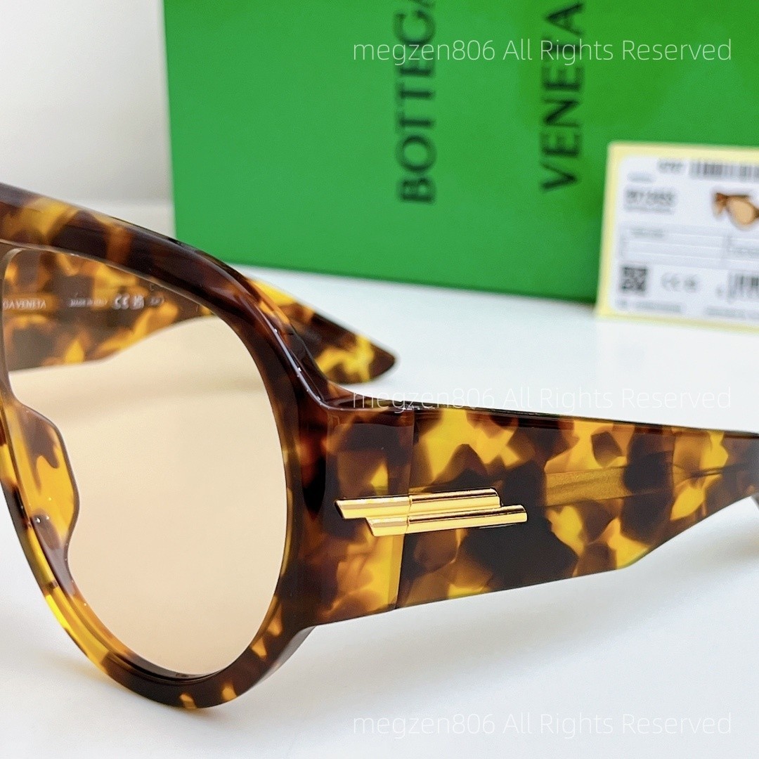 Bottega Veneta BV1345S Sunglasses Women Oversized Amber Tortoiseshell Authentic