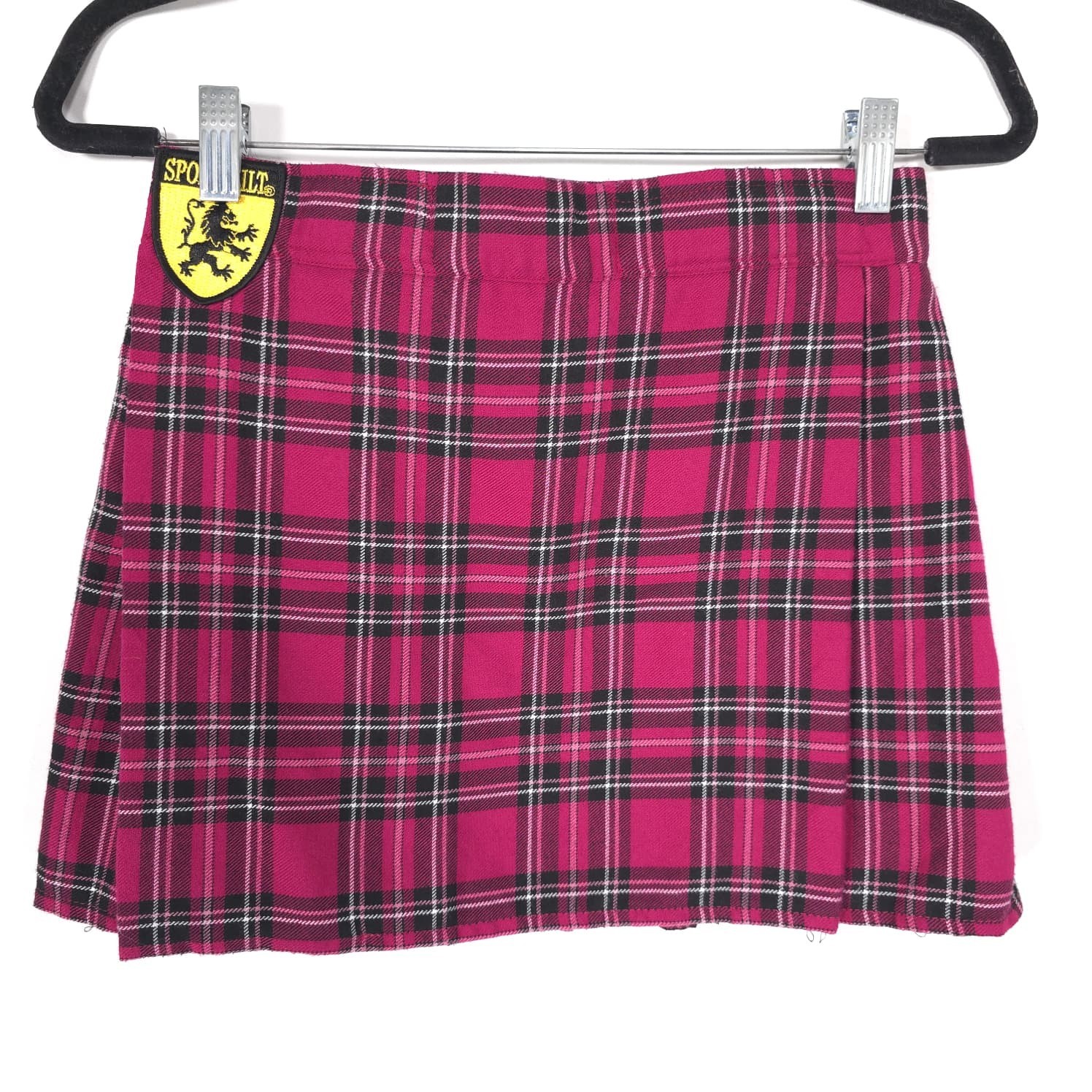 SPORT KILT Women’s Mini Skirt Pleated Pink Black MEDIUM Punk Goth Plaid USA MADE