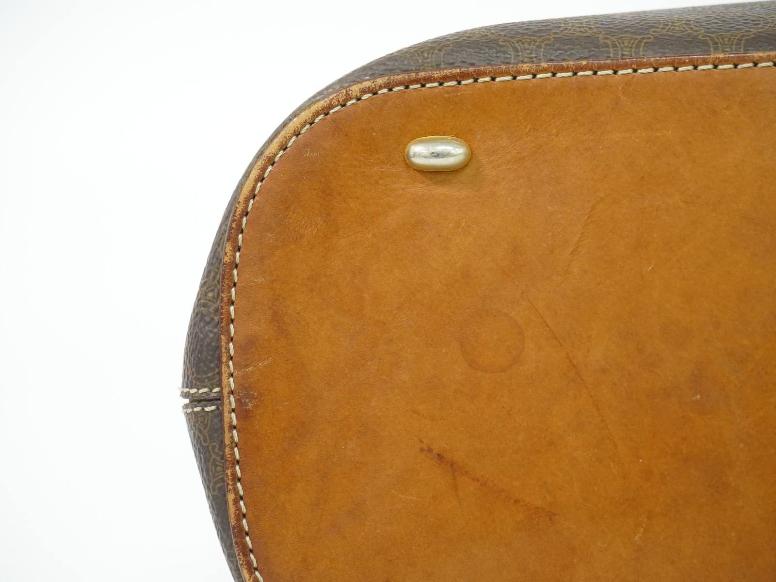 CELINE Macadam PVC Handbag Brown Gold