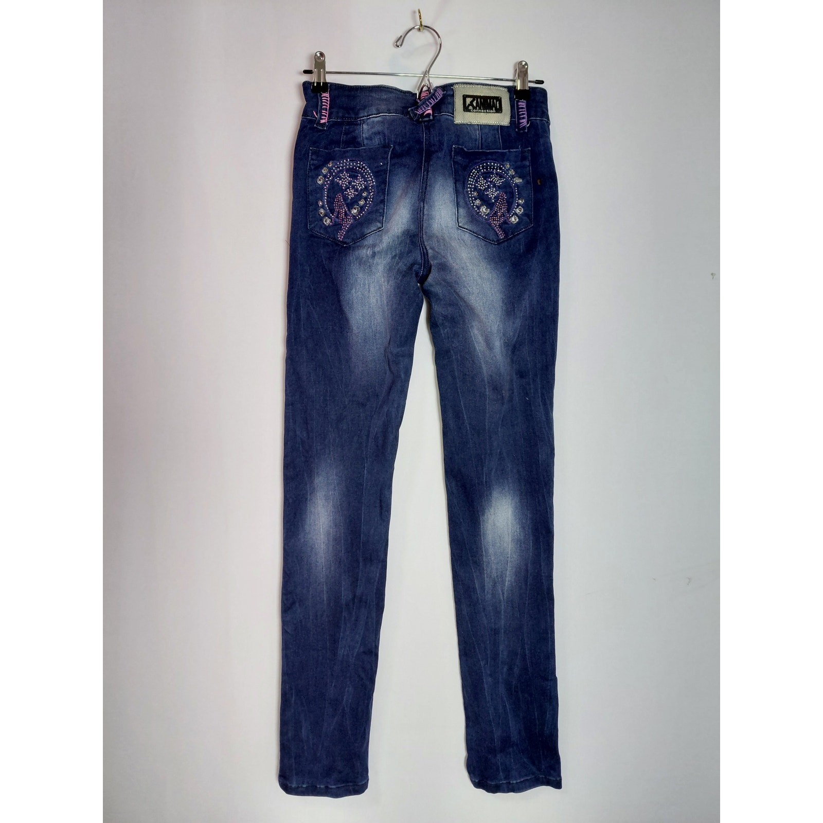Animal Connection Denim Embellished Jeans Blue Mid (10-12 in) Slim Women Size 28