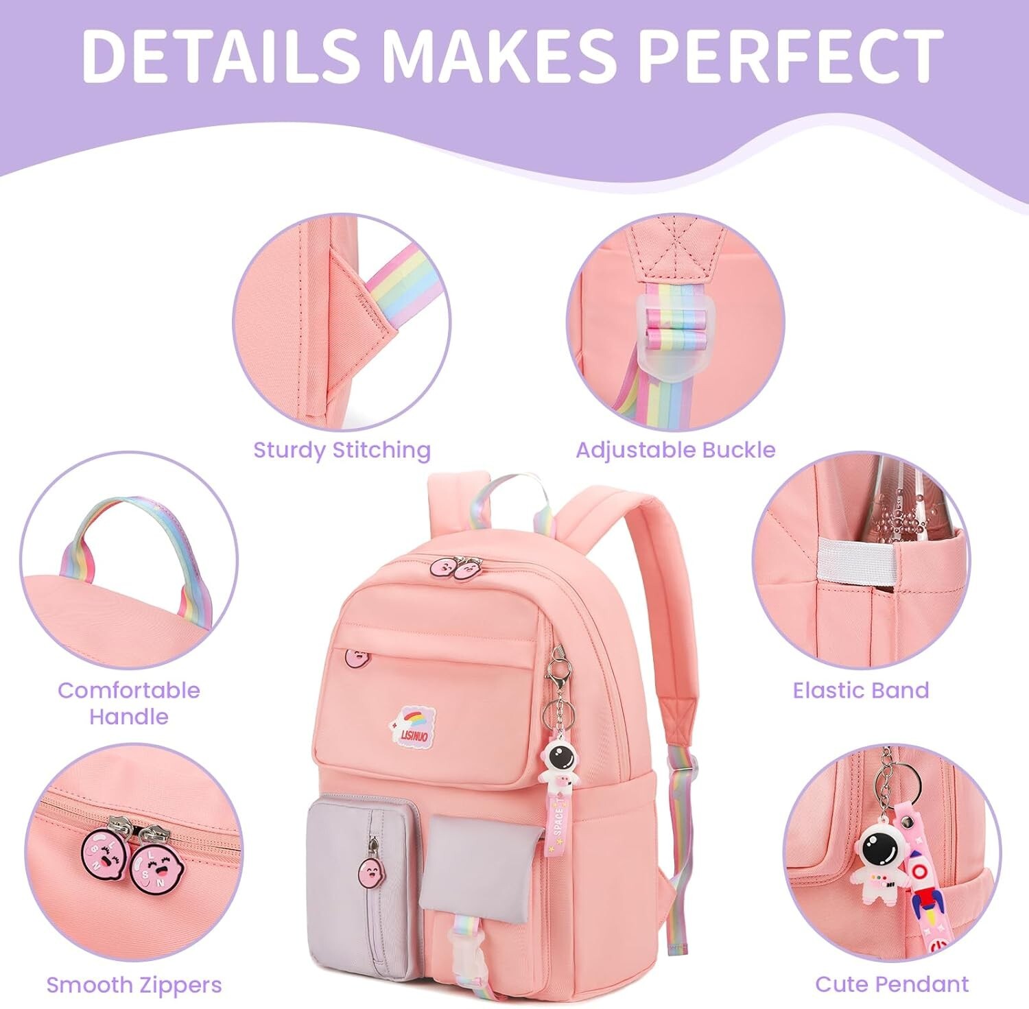 Kids Girls Backpack Back to School 17in Large and Durable Cute Pink