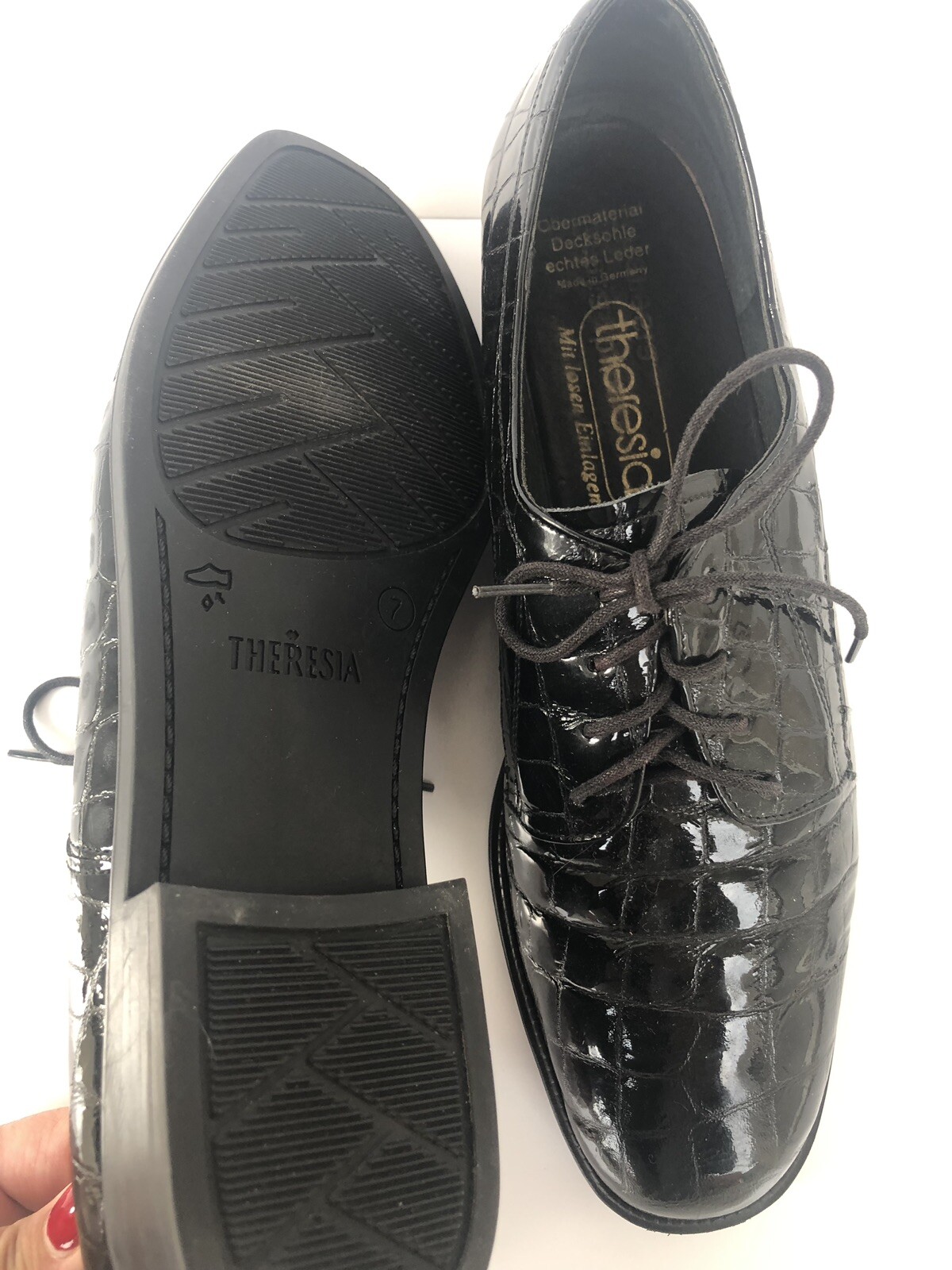 Theresia Men’s German Black Leather Tie Up Loafers Sz 7