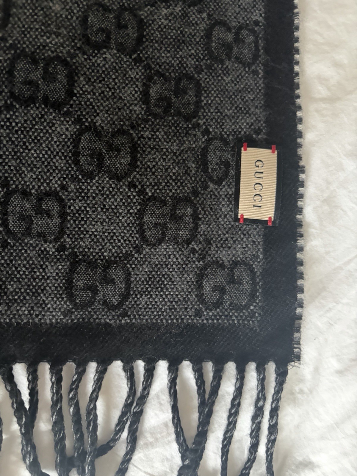 GUCCI GG Jacquard Pattern Knit Scarf with Tassels 676610 4g200 1061