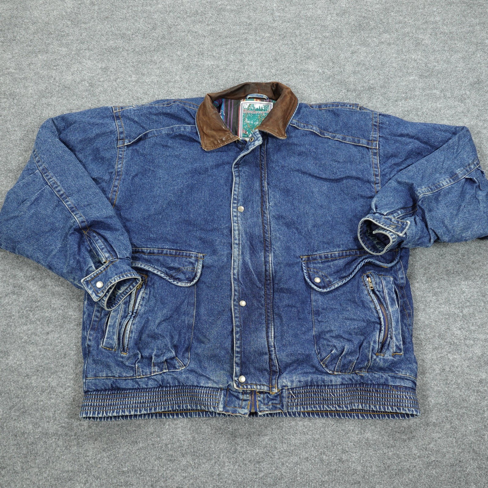 Vintage Boulevard Jacket 3XLT Blue Men Denim Bomber Lined Insulated Pockets