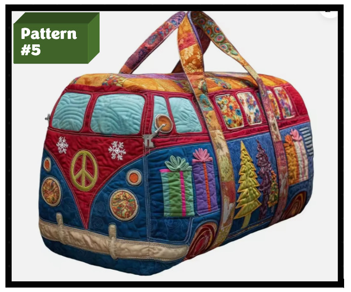 Bus Series Quilted Cotton Quilted Travel Bag 3D Design Boho Style Duffle Bag