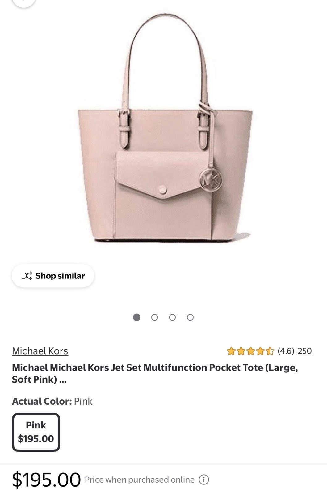 Michael Kors Jet Set Large Tote Pink Zip/Snap, Inner Pockets, Bottom Studs